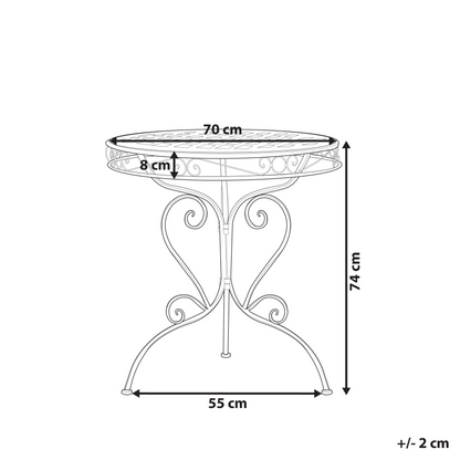 Outdoor Bistro Table Blue Powder Coated Iron With Decorative Scrollwork