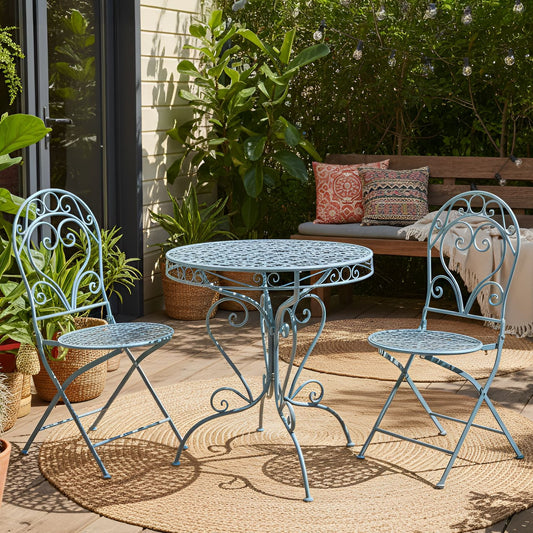 Outdoor Set Of 2 Chairs Powder Coated Iron Scroll Backrest