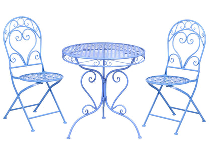 Garden Bistro Set Blue Powder Coated 3 Piece Table Chairs