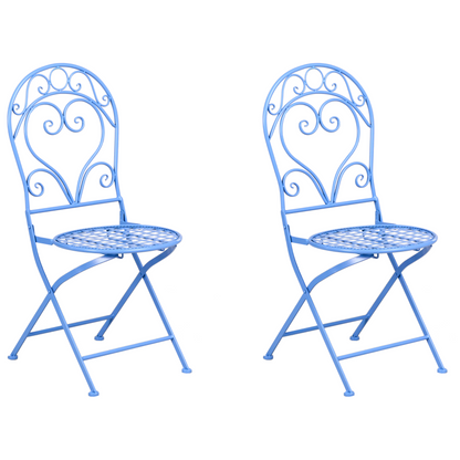 Garden Bistro Set Blue Powder Coated 3 Piece Table Chairs