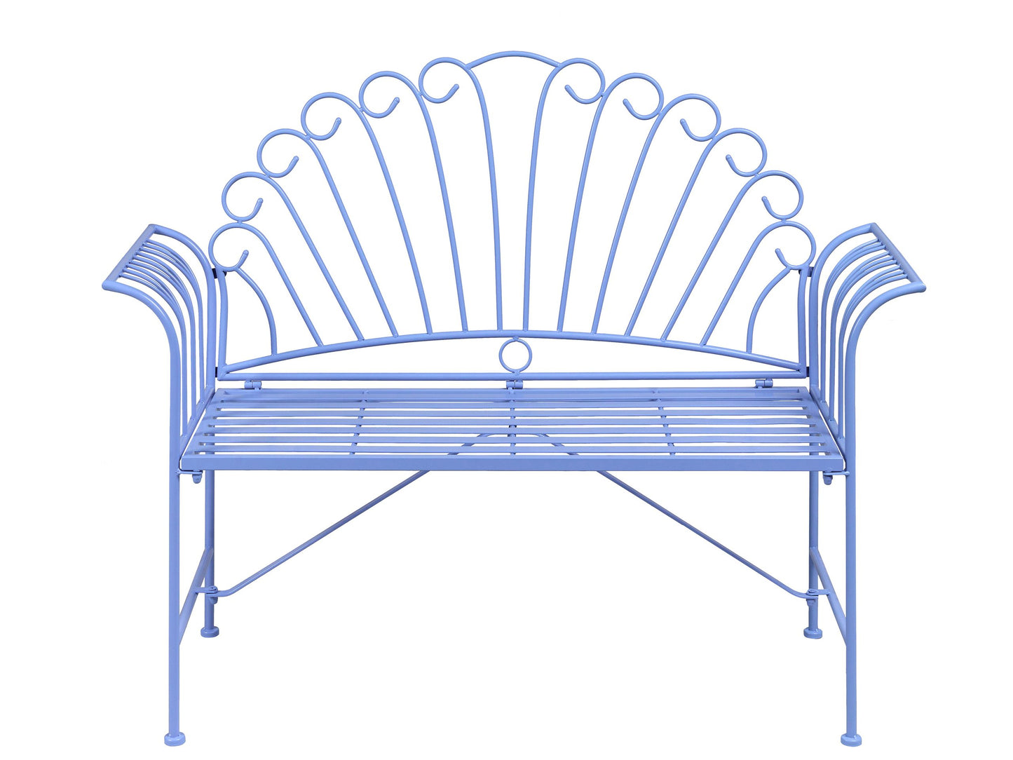 Outdoor Bench Light Blue Metal 2 Seater Flared Armrests Vintage Style