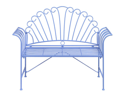 Outdoor Bench Light Blue Metal 2 Seater Flared Armrests Vintage Style