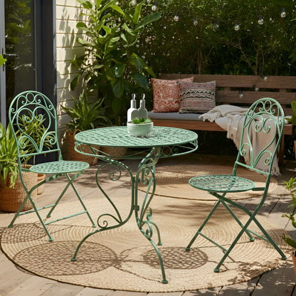 Outdoor Set Of 2 Green Iron Chairs With Scrollback
