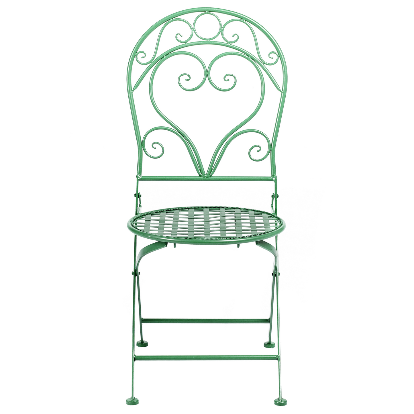 Outdoor Set Of 2 Green Iron Chairs With Scrollback