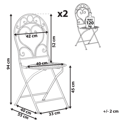Outdoor Set Of 2 Green Iron Chairs With Scrollback