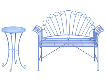Light Blue Outdoor Iron 2 Seater Bench Set With Table