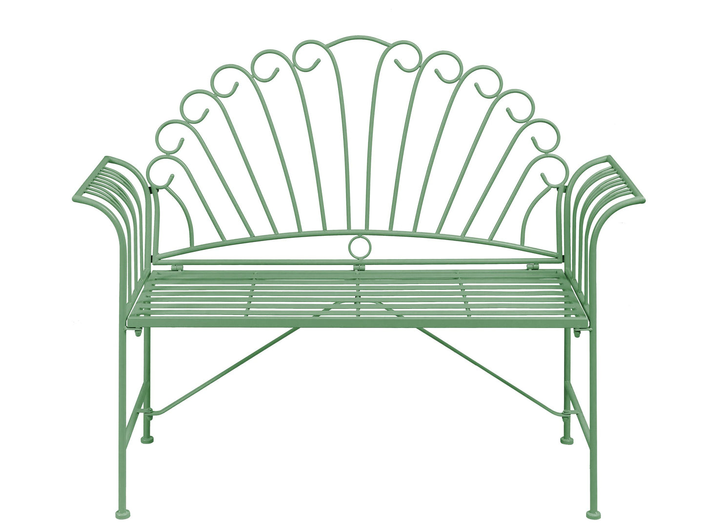 Heritage Lane Outdoor Bench Green Metal 2 Seater Flared Armrests Vintage Classic Style