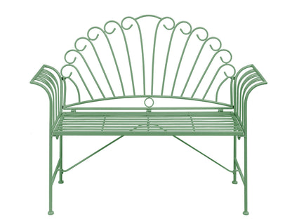 Heritage Lane Outdoor Bench Green Metal 2 Seater Flared Armrests Vintage Classic Style