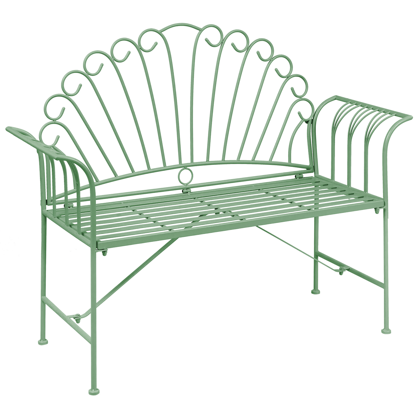 Heritage Lane Outdoor Bench Green Metal 2 Seater Flared Armrests Vintage Classic Style