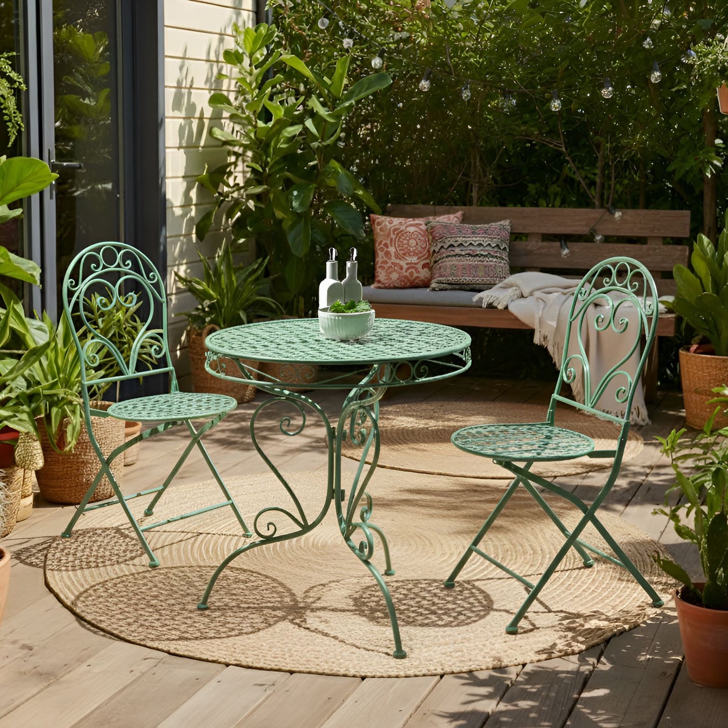 Verdant Living Garden Bistro Set Green Powder Coated 3pc
