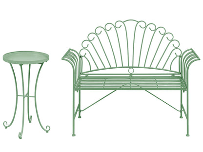 Heritage Outdoor Green Metal Bench Set 2-Seater With Table Vintage