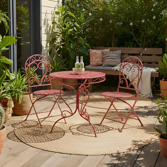 Burgundy Outdoor Bistro Table With Scrollwork