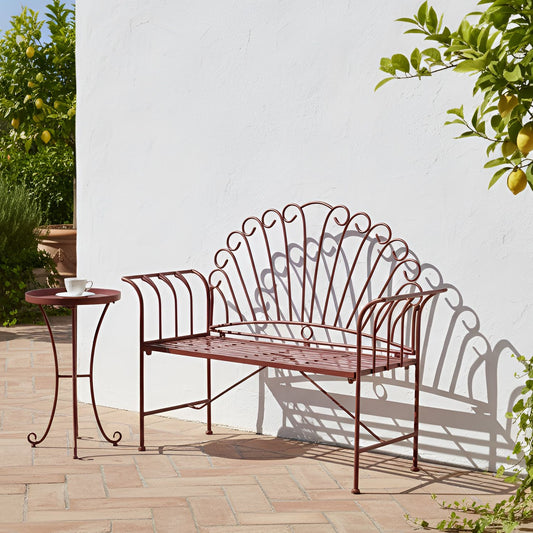 Burgundy Metal 2 Seater Outdoor Bench with Flared Arms