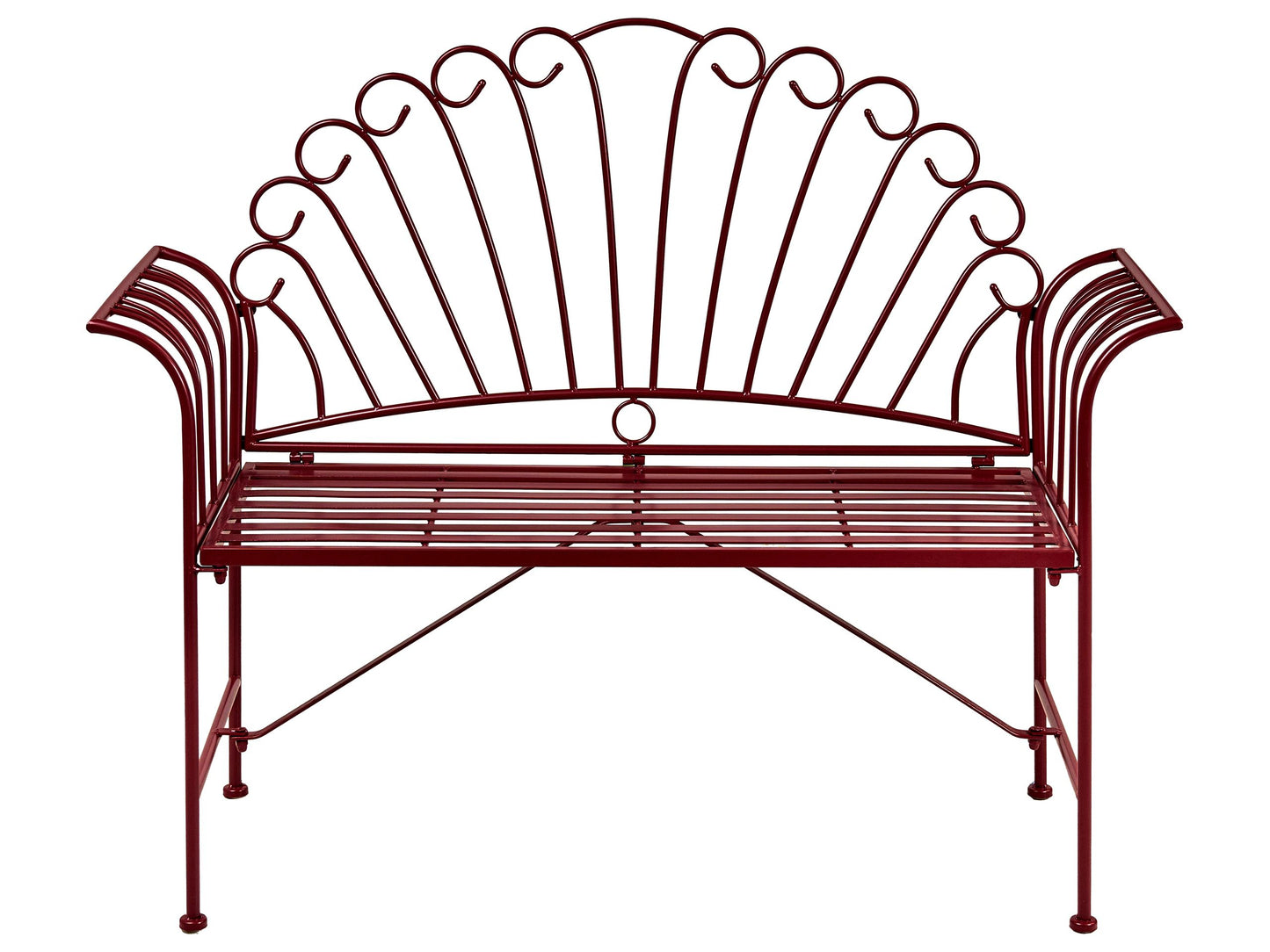 Burgundy Metal 2 Seater Outdoor Bench with Flared Arms