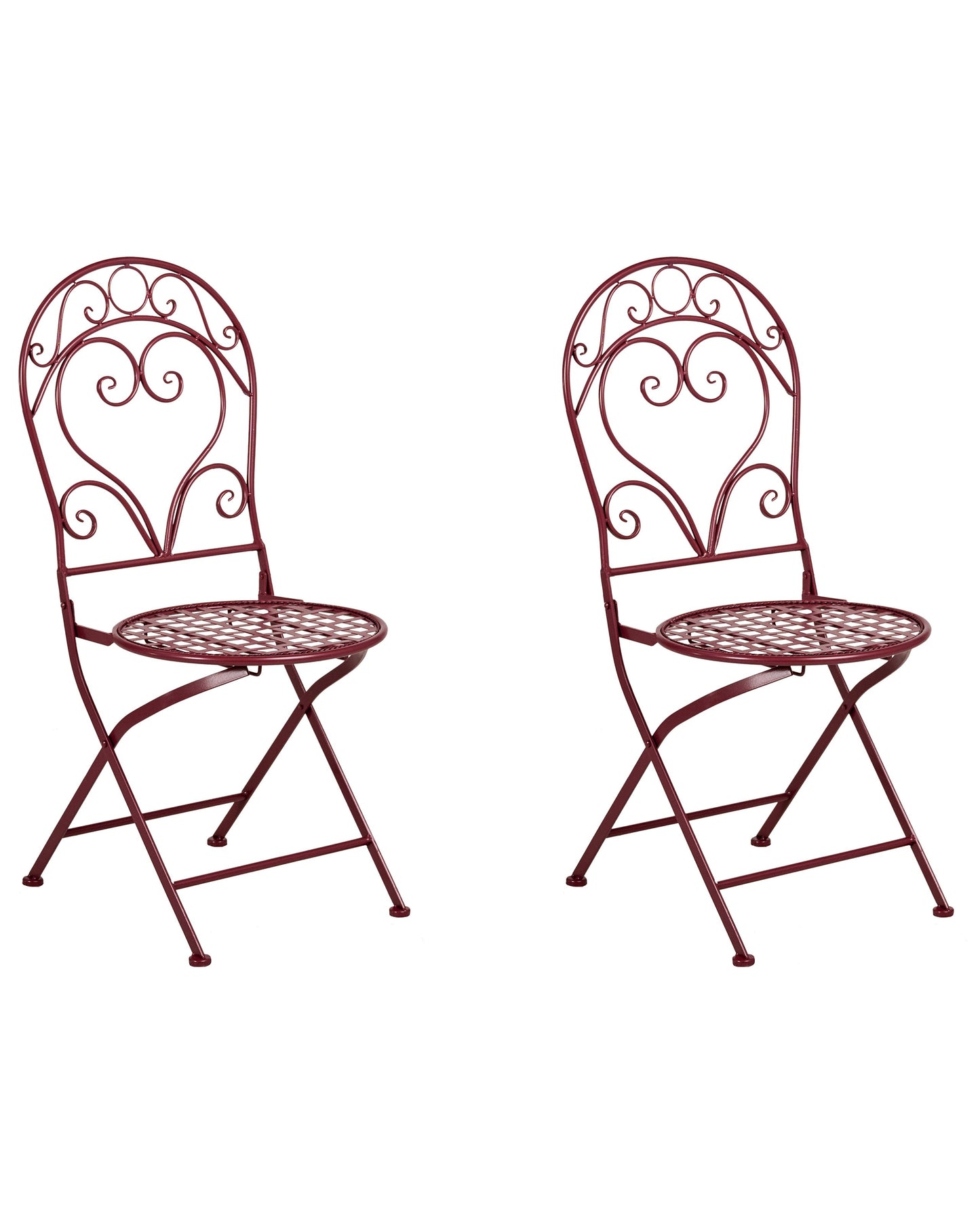Burgundy Metal Outdoor Chairs Set Of 2 With Powder Coated Scrollwork Backrests