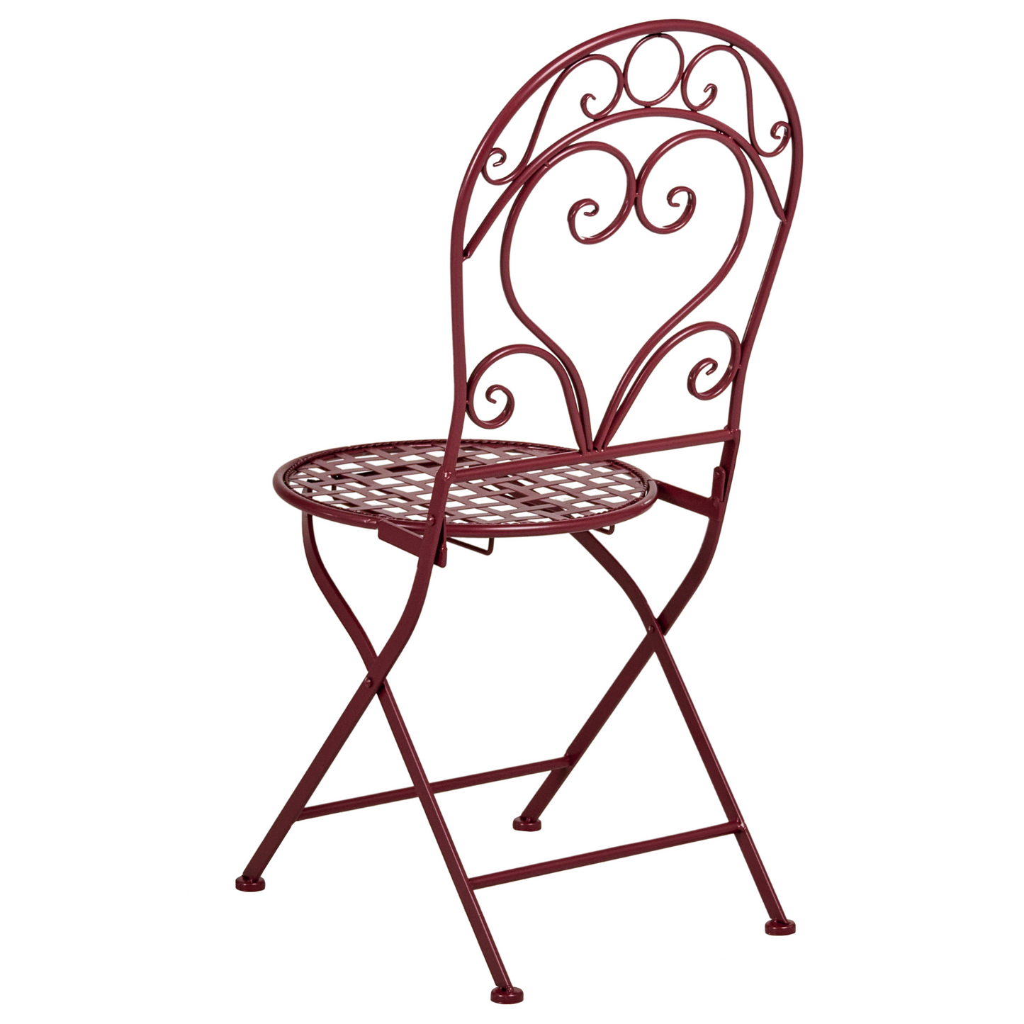 Burgundy Metal Outdoor Chairs Set Of 2 With Powder Coated Scrollwork Backrests