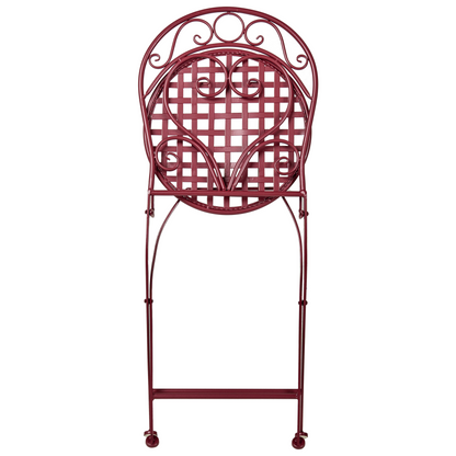 Burgundy Metal Outdoor Chairs Set Of 2 With Powder Coated Scrollwork Backrests