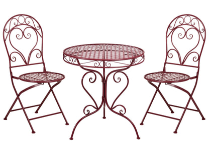 Garden Bistro Burgundy Metal Powder Coated 3 Piece Table and Chairs