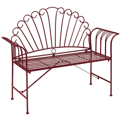 Burgundy Metal 2 Seater Outdoor Bench with Flared Arms