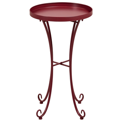 Burgundy Metal Round Side Table 40cm Outdoor Vintage