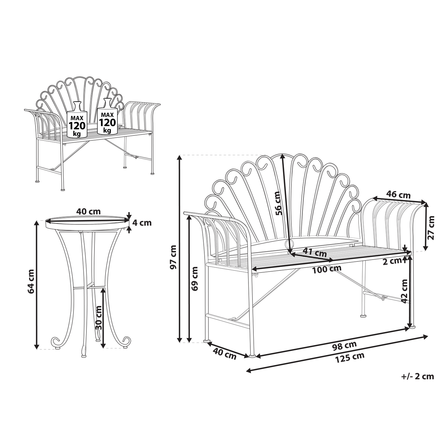 Burgundy Outdoor Two Seater Bench Set With Table Vintage
