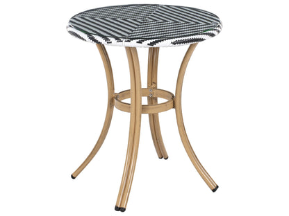 Garden Table Black And White PE Rattan Top 70cm Glass Aluminum Frame Outdoor