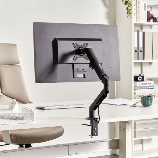 Clap On Single Monitor Arm Aluminum Desk Mount Black