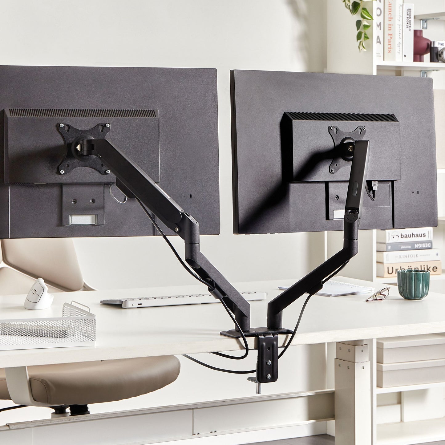 Dual Monitor Arm Aluminium Desk Clamp Rotatable Black