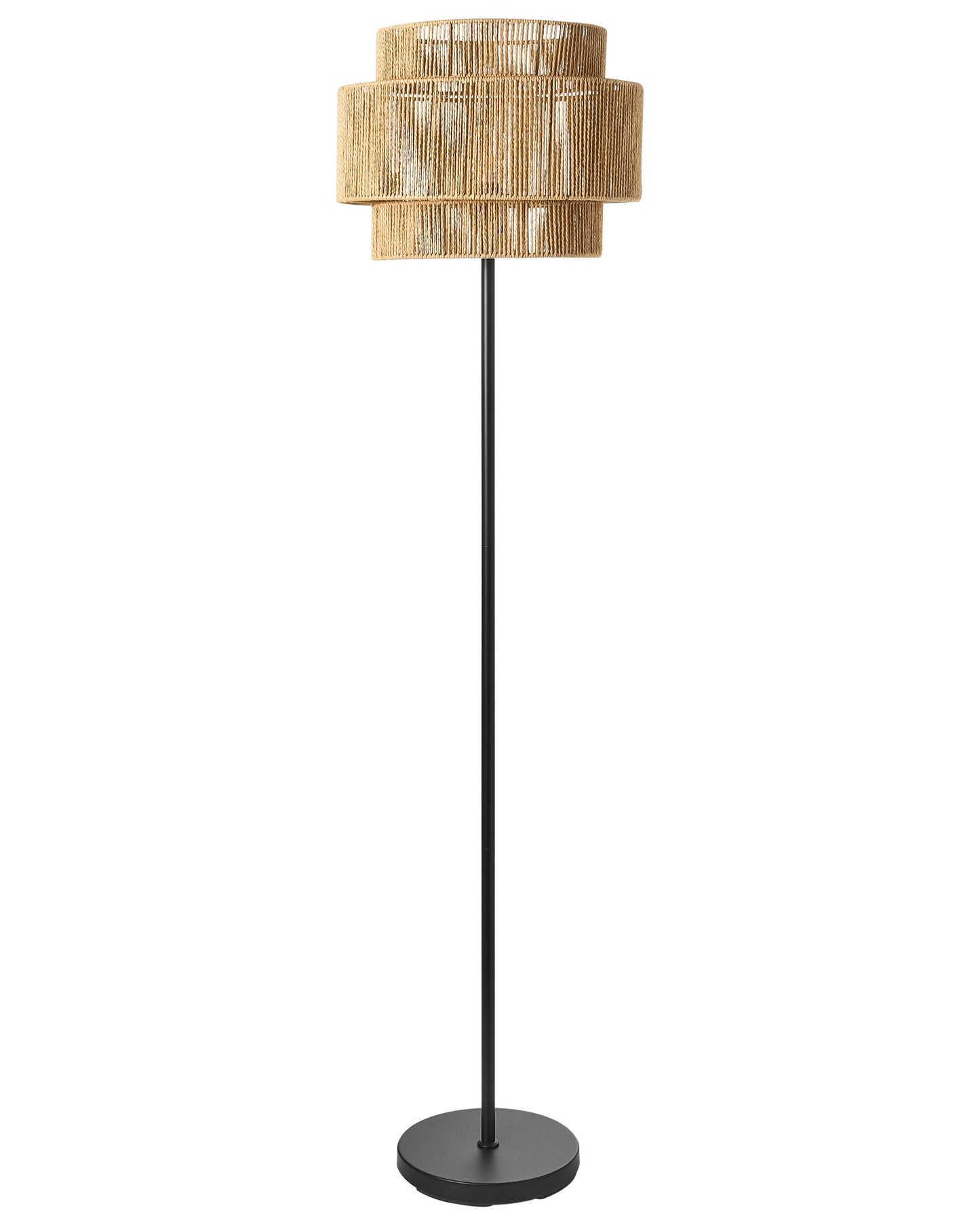 Floor Lamp Natural Paper Rope Matte Black Base Boho Style