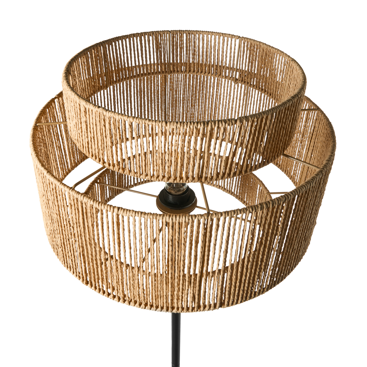Floor Lamp Natural Paper Rope Matte Black Base Boho Style