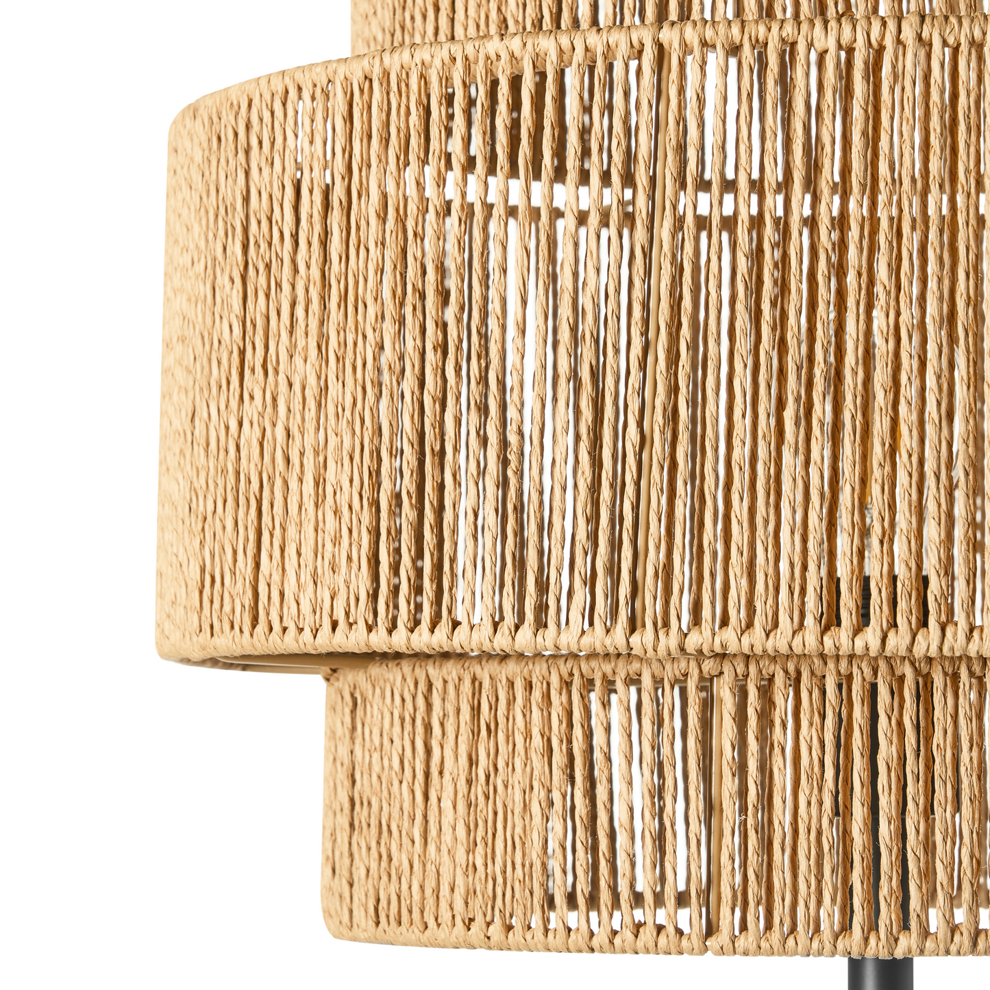 Floor Lamp Natural Paper Rope Matte Black Base Boho Style