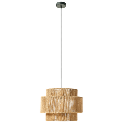 Natural Paper Rope Pendant Lamp Matte Black Base Boho Style For Dining Room
