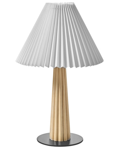 Woodline Table Lamp Natural Rubberwood Industrial White Fabric Shade