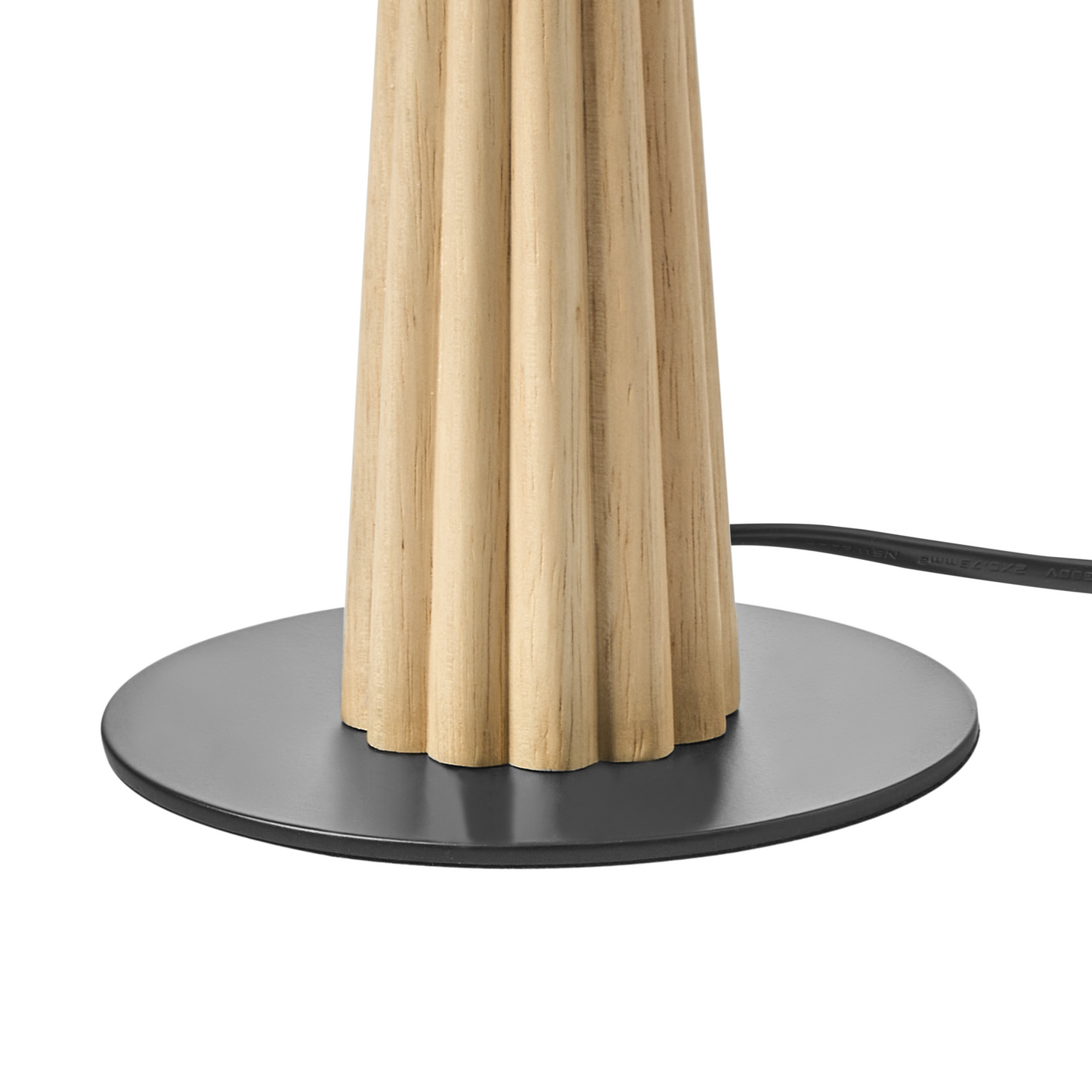 Industrial Floor Lamp Natural Rubberwood White Fabric Shade