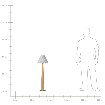 Industrial Floor Lamp Natural Rubberwood White Fabric Shade