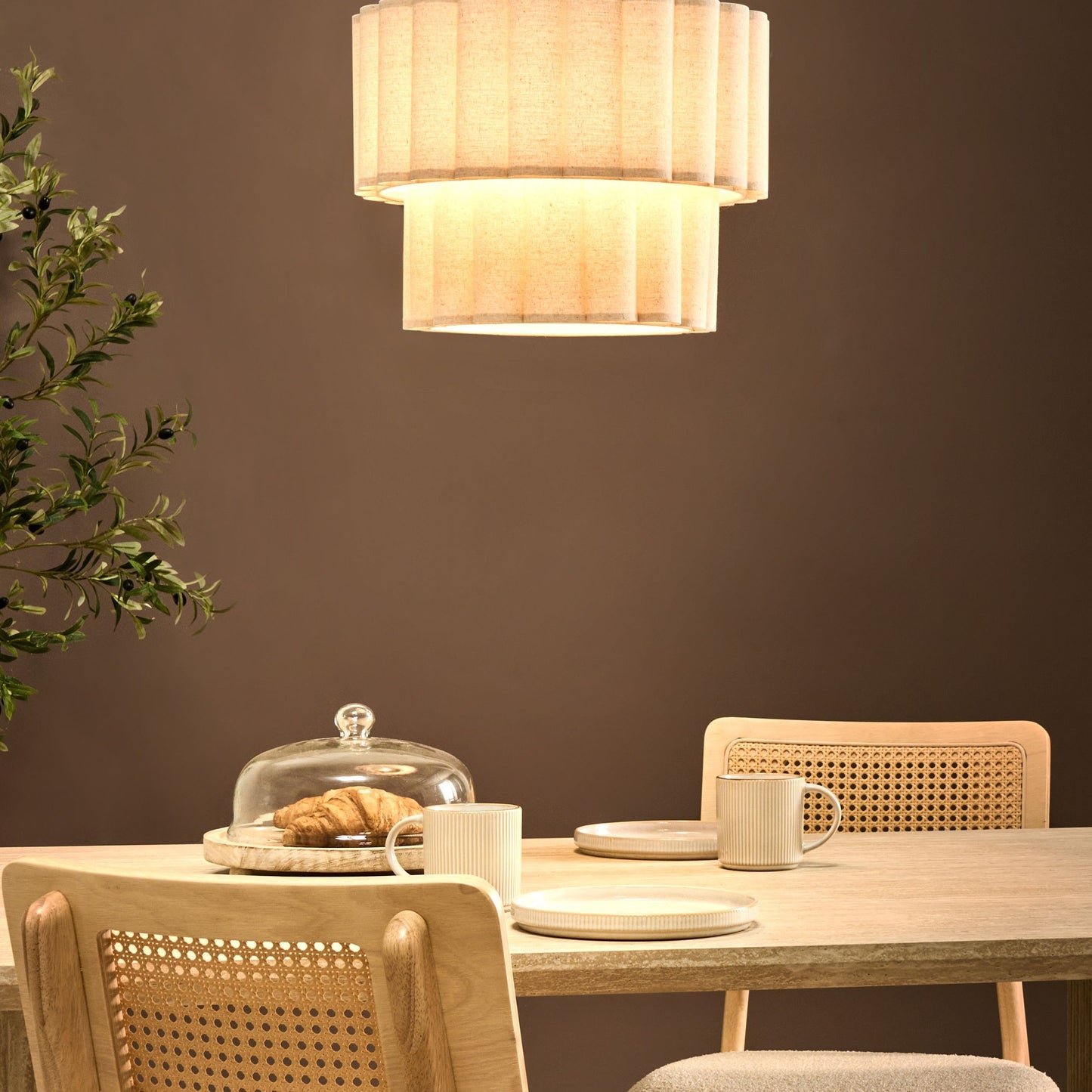 Pendant Lamp Beige Double-Layer Shade Matte Black Base