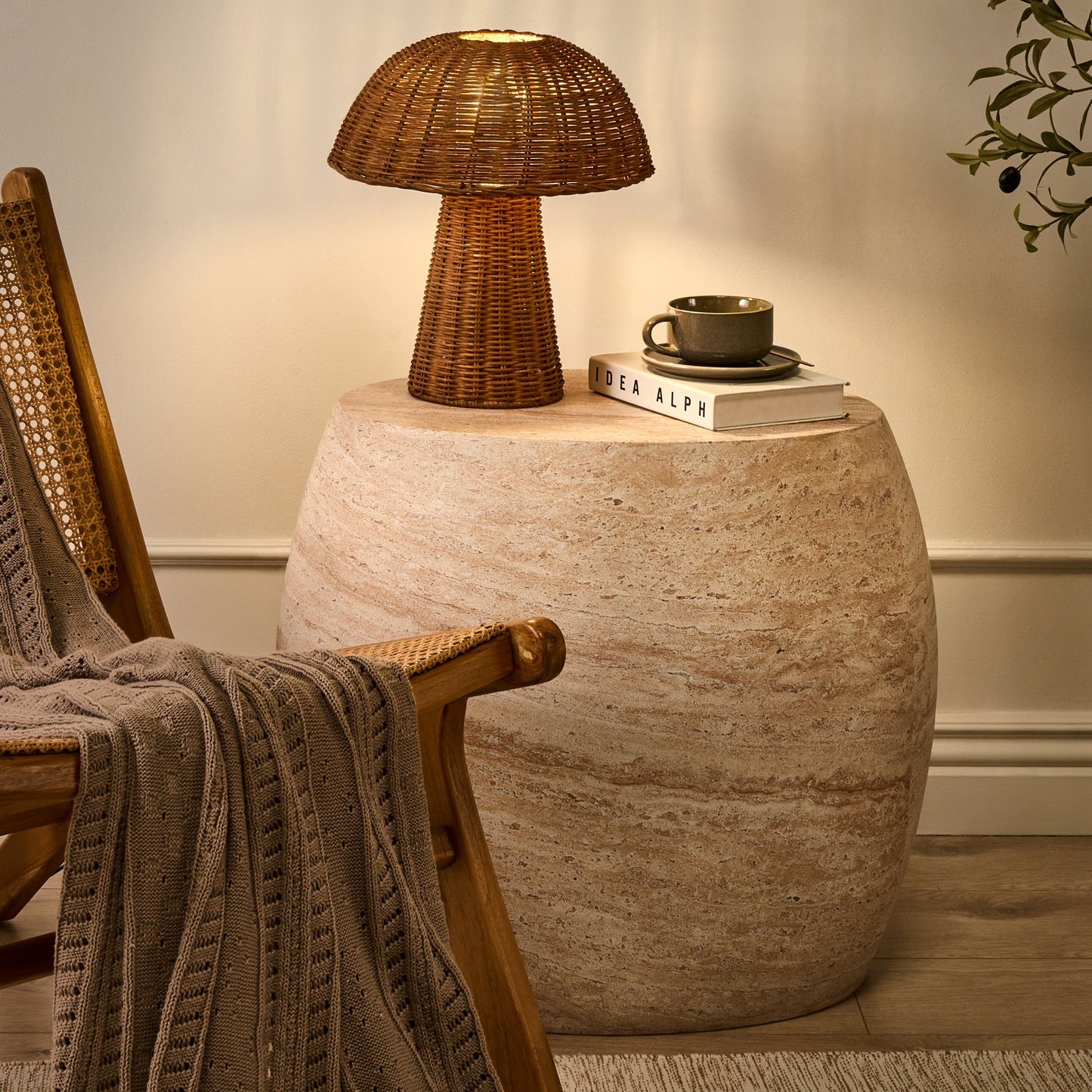 Table Lamp Brown Rattan Shade Wicker Base Cage Light