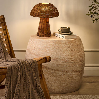 Table Lamp Brown Rattan Shade Wicker Base Cage Light