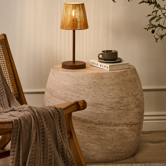 Table Lamp Brown Paper Rope Shade Matte Iron Base