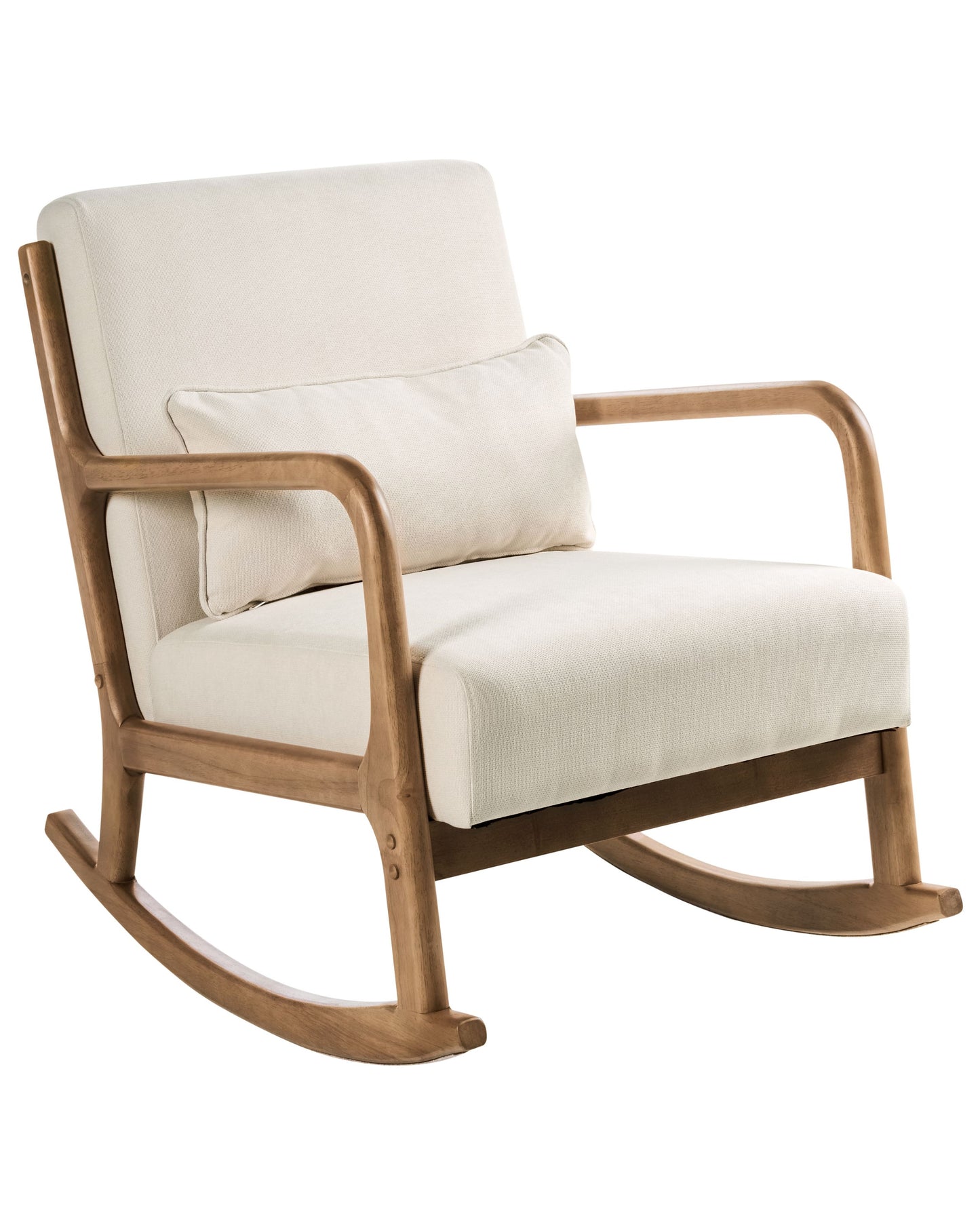 Heritage Rocking Chair Beige Fabric With Wooden Legs And Armrests