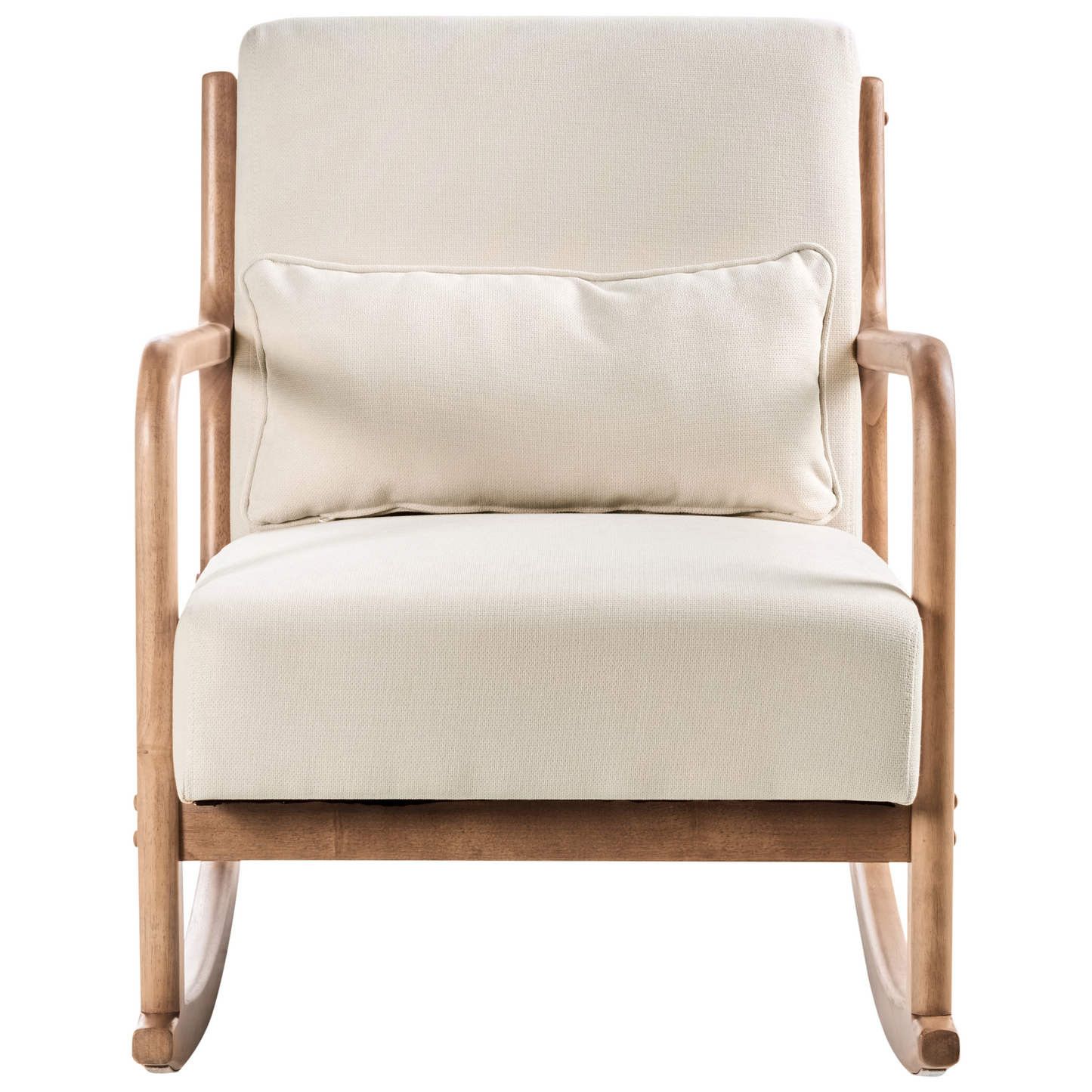 Heritage Rocking Chair Beige Fabric With Wooden Legs And Armrests
