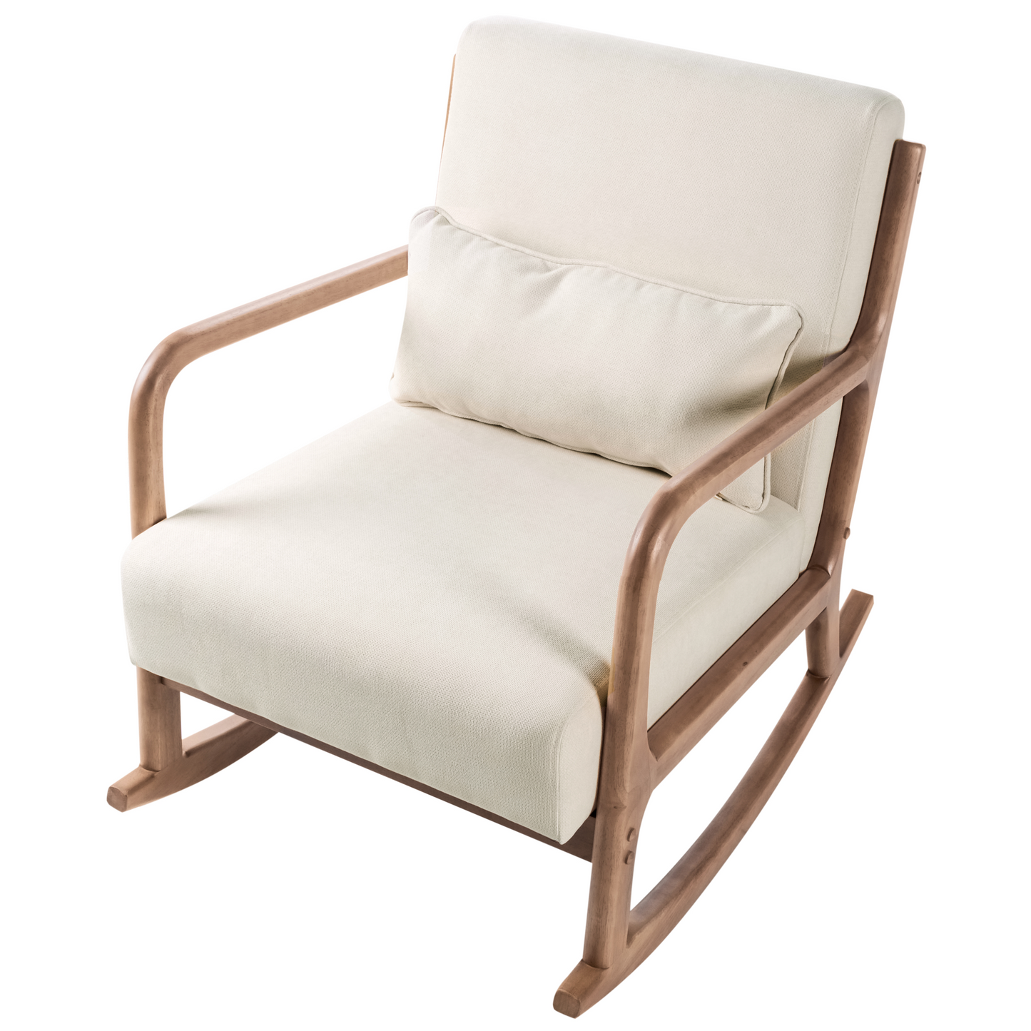 Heritage Rocking Chair Beige Fabric With Wooden Legs And Armrests