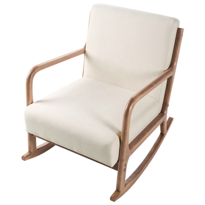 Heritage Rocking Chair Beige Fabric With Wooden Legs And Armrests