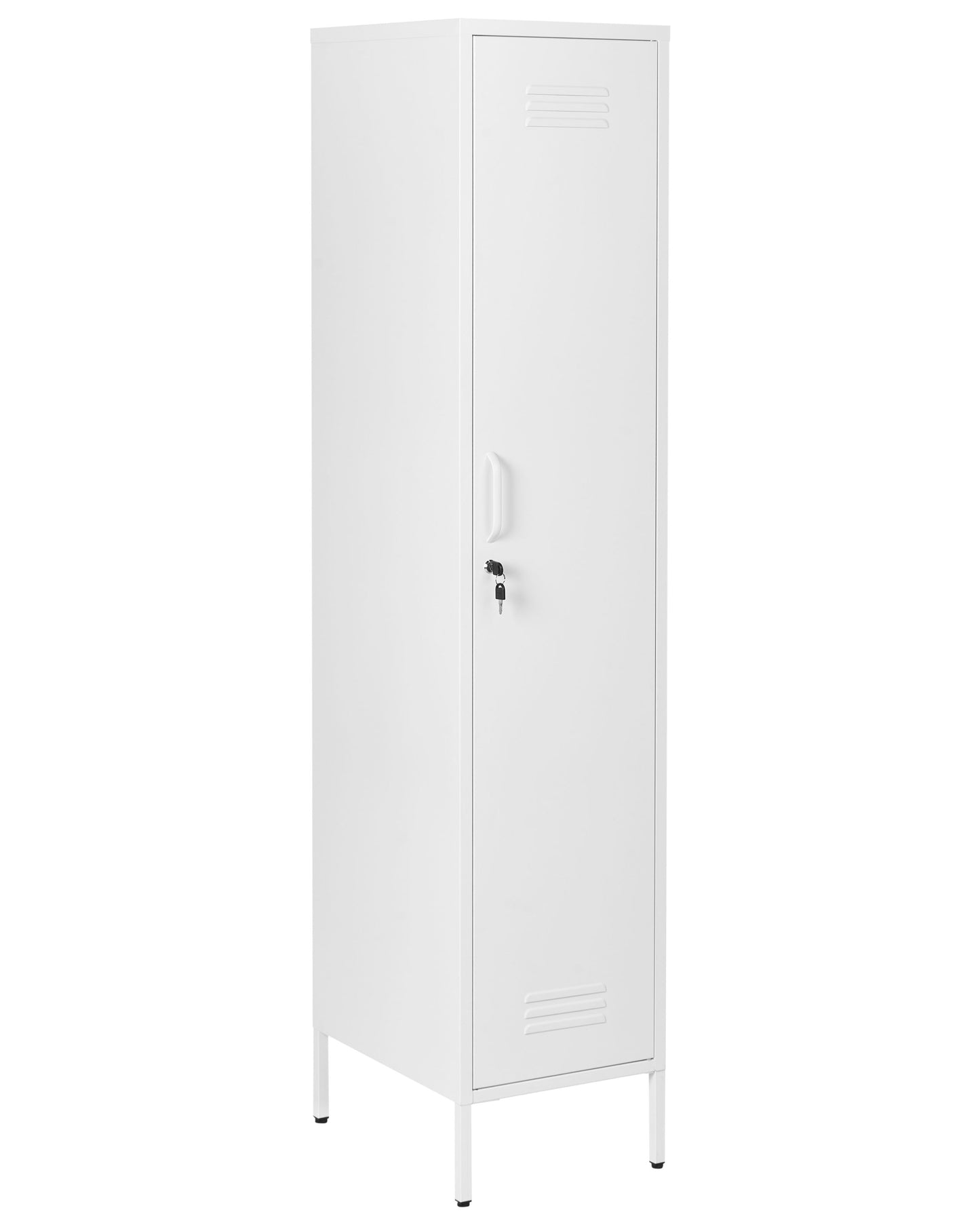 White Metal Storage Cabinet Lockable Doors With Five Shelves And Rail For Home Office