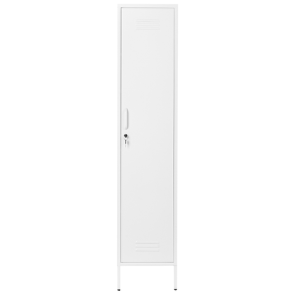 White Metal Storage Cabinet Lockable Doors With Five Shelves And Rail For Home Office
