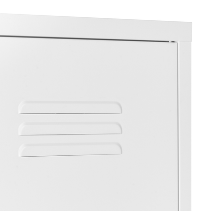 White Metal Storage Cabinet Lockable Doors With Five Shelves And Rail For Home Office