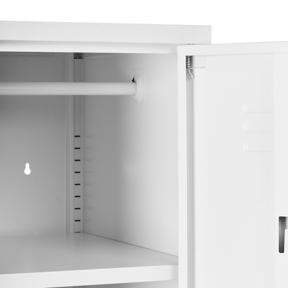 White Metal Storage Cabinet Lockable Doors With Five Shelves And Rail For Home Office