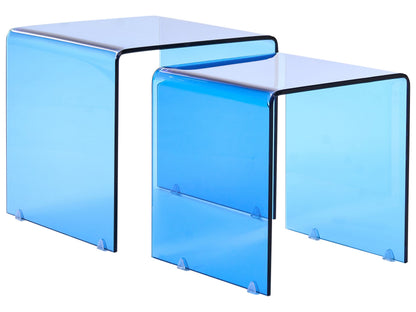 Nest Home Side Tables Set 2 Blue Tempered Glass Minimalist