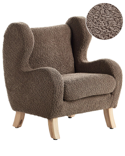 Boucle Armchair for Kids Brown Upholstery with Armrests Modern Nursery Chair
