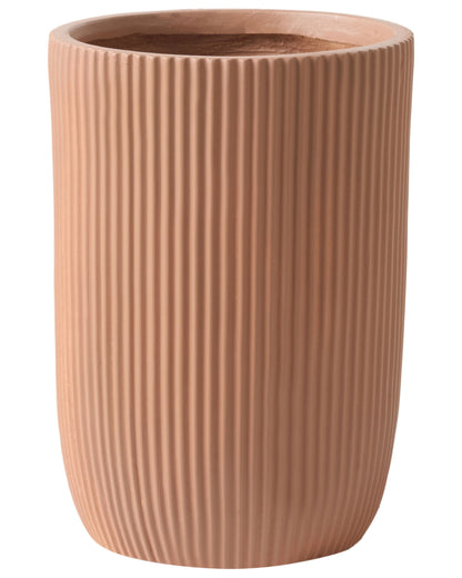 Home Flower Planter Brown Fibre Clay Pot 30 x 30 x 49cm Vertical Rib Finish Outdoor